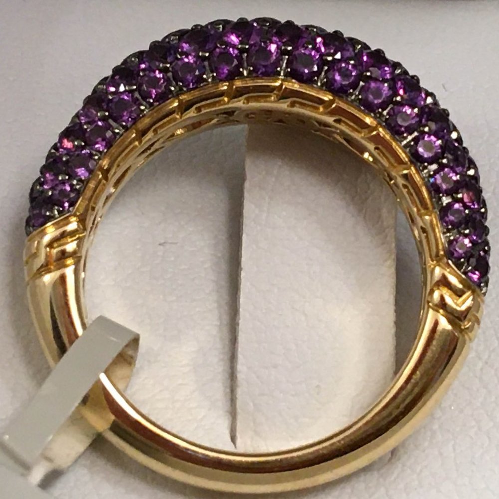 NWT $4100 John Hardy 18K Yellow Gold Pavé Amethyst Classic Chain Ring Size 7